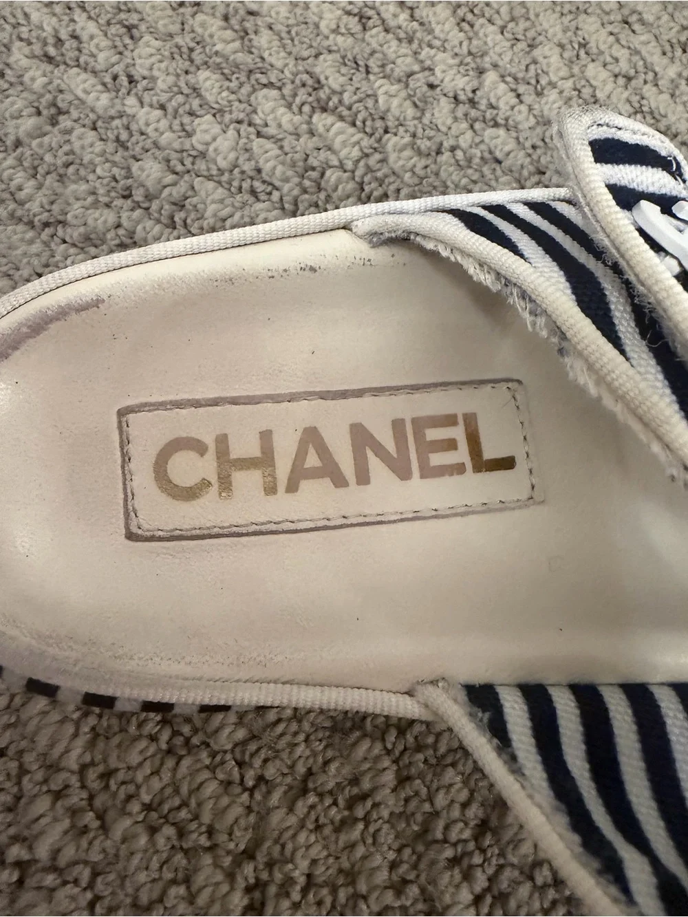AUTHENTIC Chanel Blue/White Dad Flat Sandals Cloth Size 38C